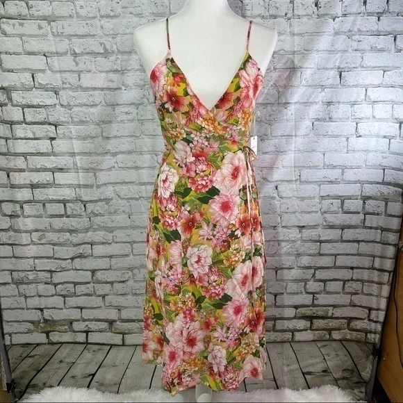 FOREVER 21 Pink Floral Sleeveless Wrap Dress M - Picture 1 of 13
